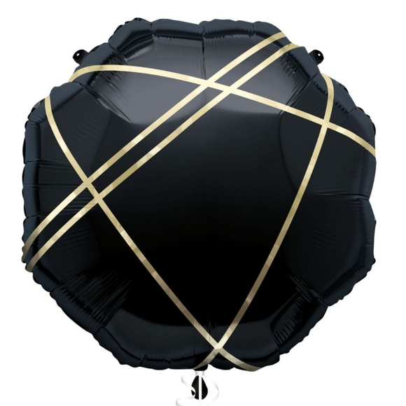 Unique Black and Gold Stripe Octagonal Shaped Foil Balloon - Picture 2 of 5